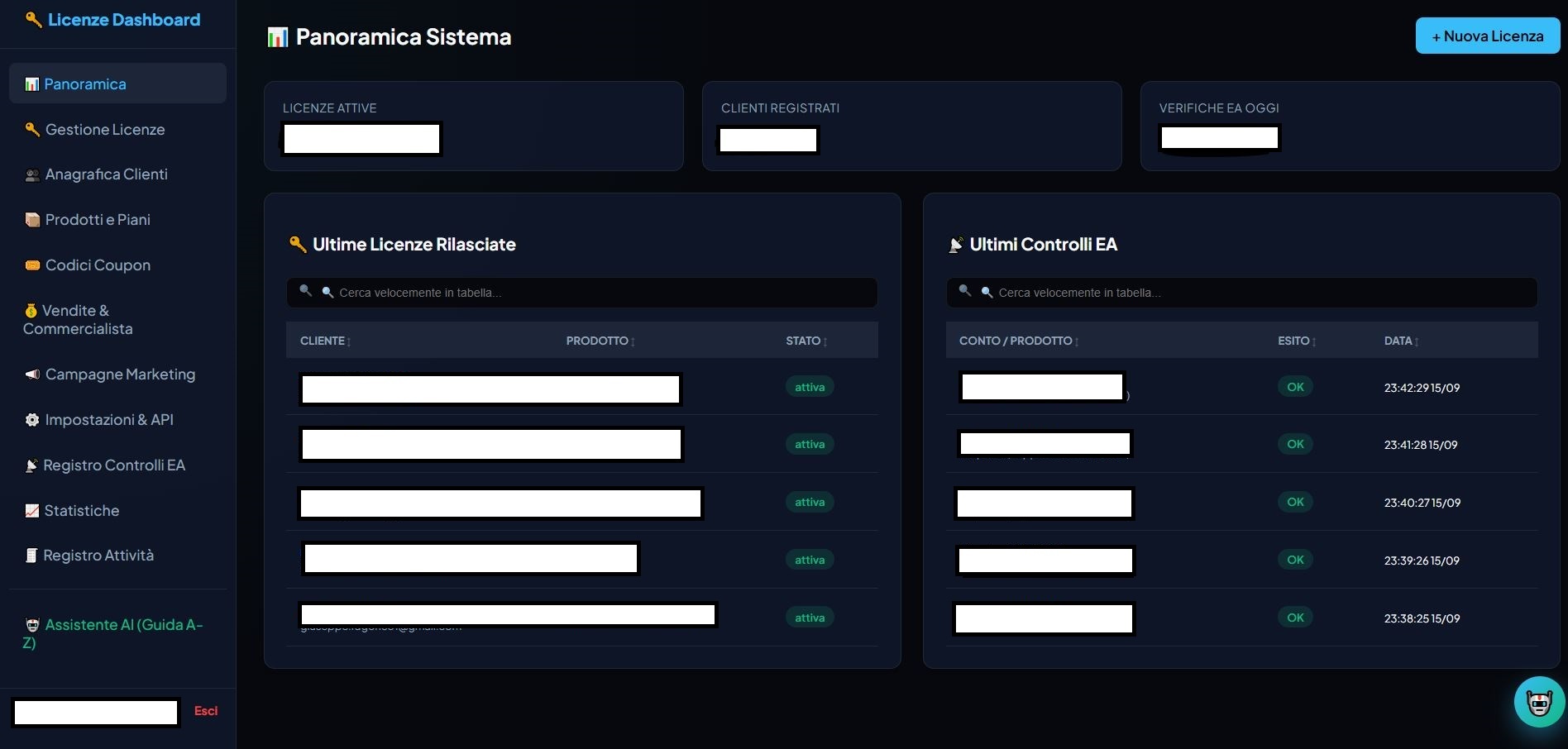 Dashboard Licenze SaaS
